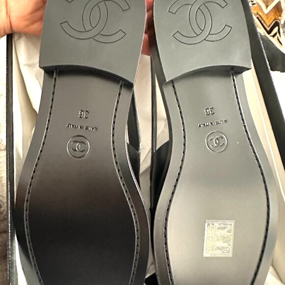 CHANEL REV Crystal CC Logo Leather Slingback Flat Loafers Shoes Sandals - Picture 15 of 16